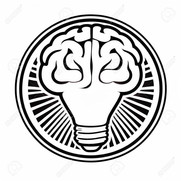 ampul fikir - İnsan beyni - beyaz background vector illustration İzole