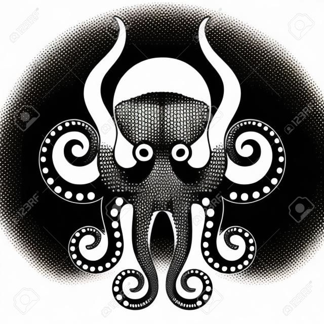 Шаблон для логотипов, ярлыков и эмблем - Векторная иллюстрация осьминога
