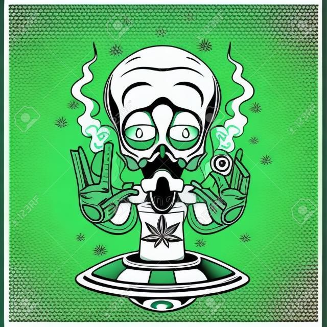 Alien Smoking Weed Design Vector Illustratie.