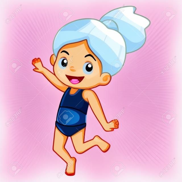 Dessin animé mignon petite fille en maillot de bain posant