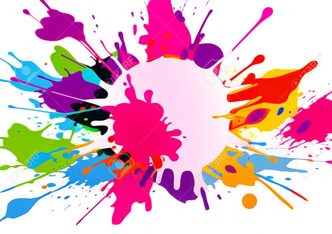 Pintura splatter design de fundo colorido.