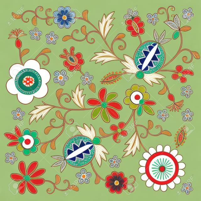 伝統的な、現代のポーランド語 - カシュビアの花の民俗装飾ベクトル、カフビアパターン、カシュビアパターン、刺繍