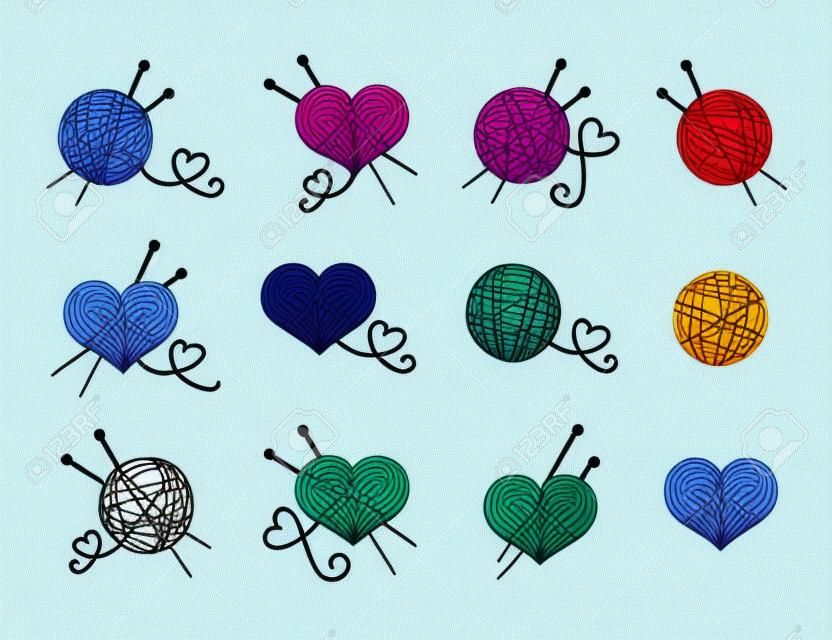 Knitting, piękny zestaw ikon wektorowych