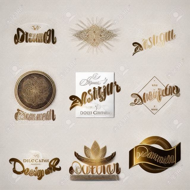 Designer - calligraphic writing the word, lettering, using design elements, ribbons, rays, made insignia