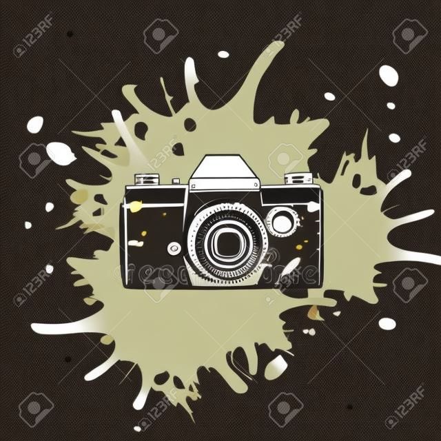 Old retro camera on the background of blots. Vector illustration