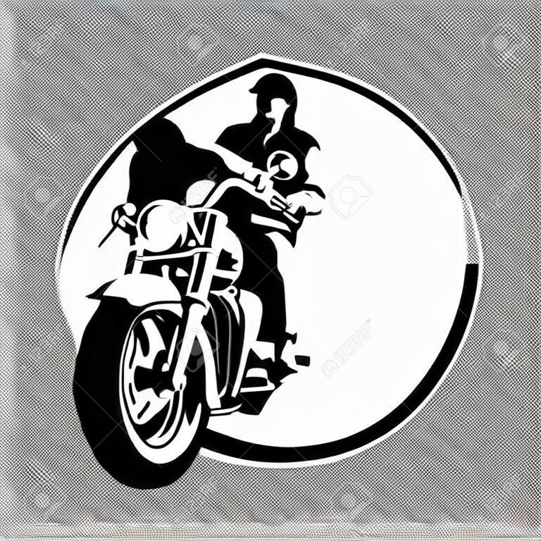 Motorcycle chopper, couple on motorbike, vector drawing