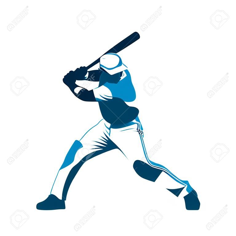 Streszczenie niebieskim piłkarz, wektor odizolowane ilustracji. Baseball pałkarz