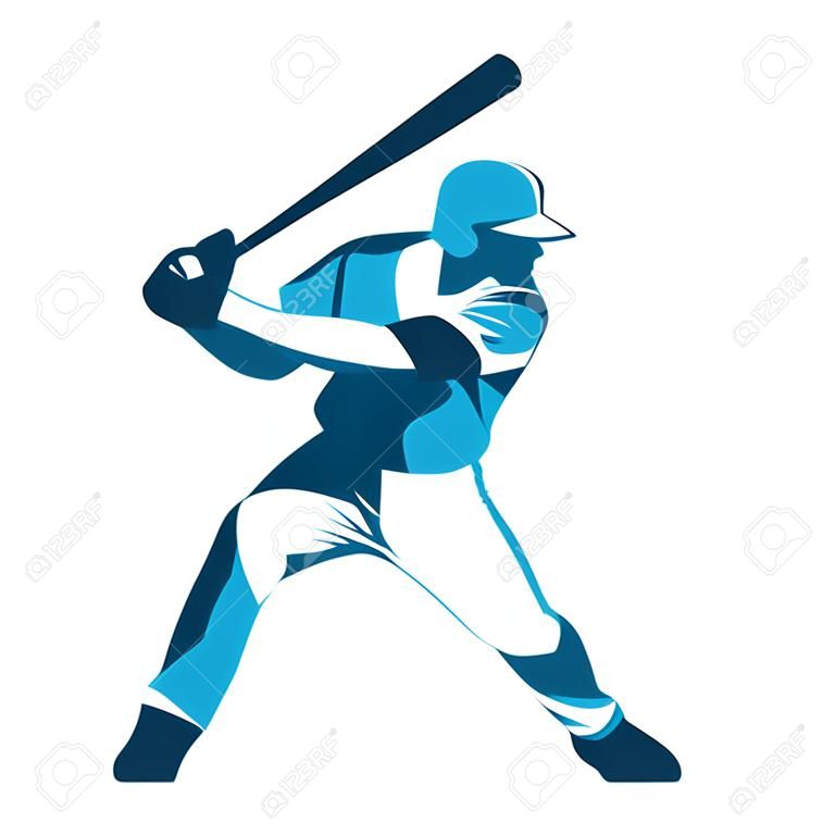 抽象藍色棒球運動員，矢量插圖孤立。棒球擊球手