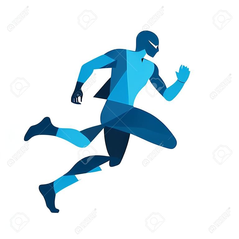 Abstract blue vector runner. Running man, vector isolated illustration. Sport, athlete, run, decathlon