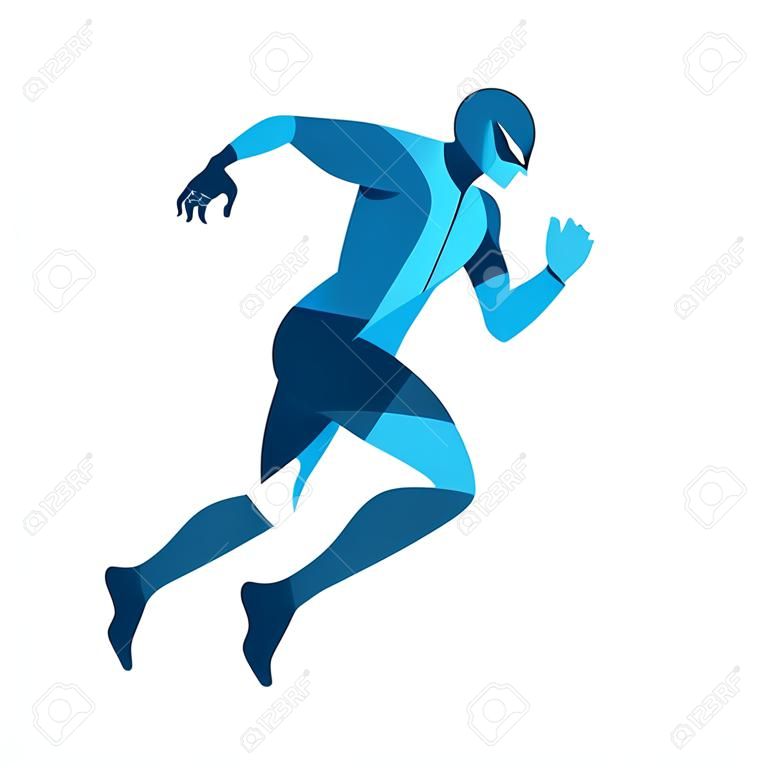 Abstract blue vector runner. Running man, vector isolated illustration. Sport, athlete, run, decathlon