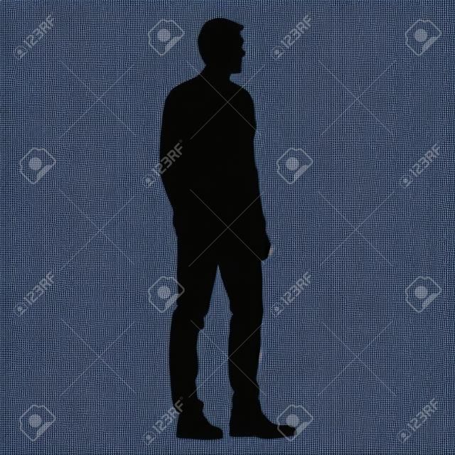 Homem em pé, vista lateral, silhueta isolada do vetor