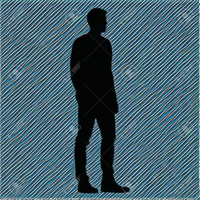 Homme debout, vue latérale, silhouette vecteur isolé