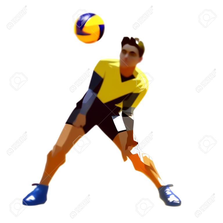 Joueur de volley-ball, illustration vectorielle isolée low poly. Sport d'équipe