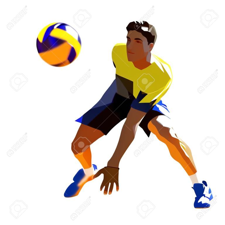 Giocatore di pallavolo, illustrazione vettoriale isolato low poly. Sport di squadra