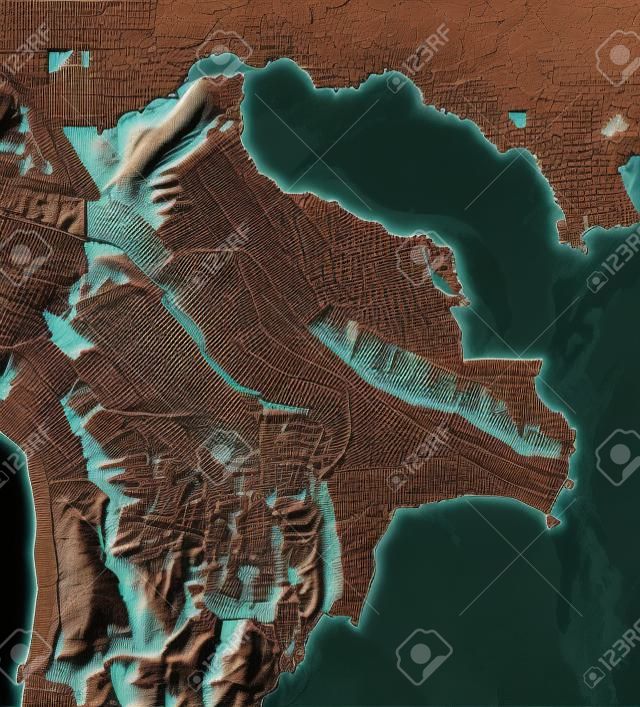 Bolivia. Mapa en relieve sombreado con las principales zonas urbanas. Territorio circundante de color gris. De color de acuerdo a la elevación. Incluye clip de ruta para el área de estado. Proyección: Extensión de Mercator: -71/-56/-24/-8 Fuente: NASA