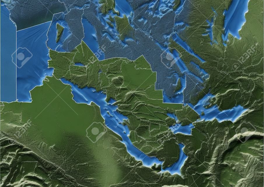 烏茲別克斯坦，暈渲地形圖。根據高程著色，與主要城市地區。包括剪輯路徑，為國家的邊界。投影：墨卡托;地理範圍：W：54.8; E：73.9; S：36.5; N：46.6