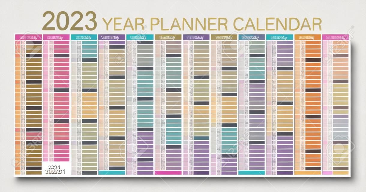 2023年プランナー-ウォールプランナーカレンダーカラフル-完全に編集可能-ベクターダーク