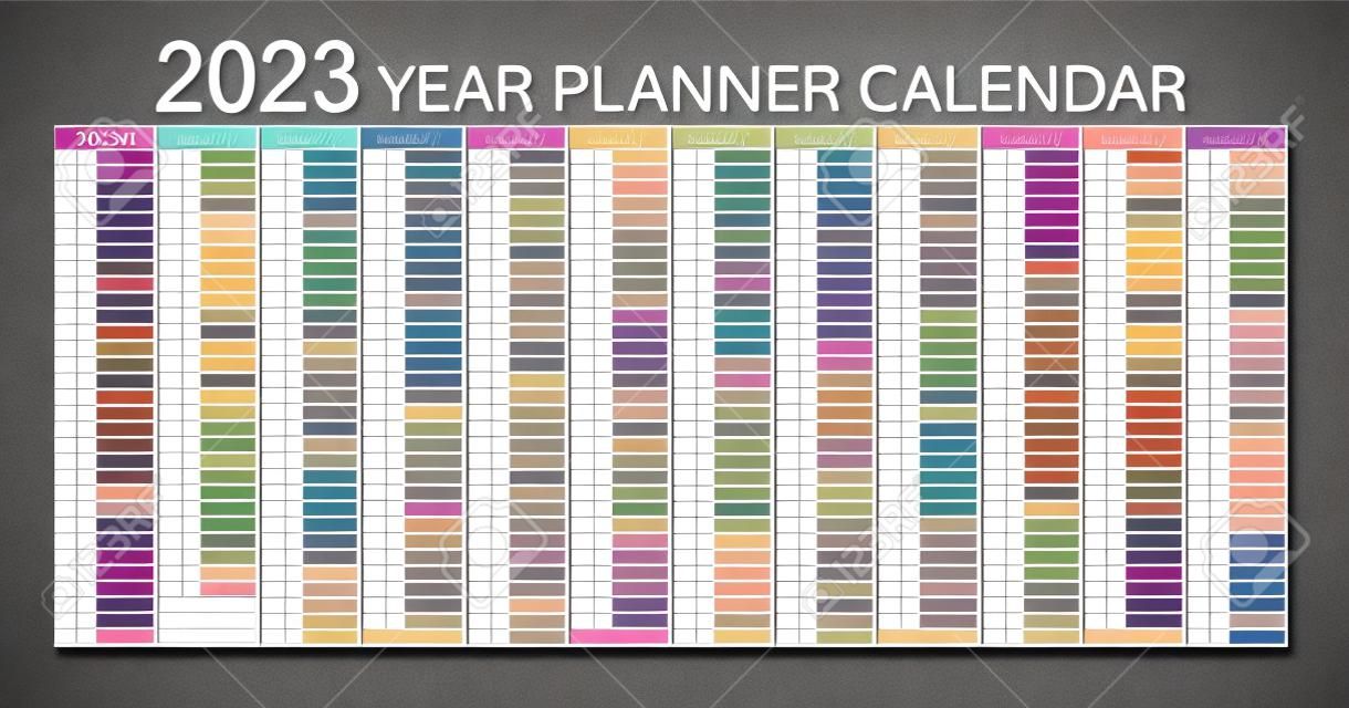 2023 rok planista - planer ścienny kalendarz kolorowy - w pełni edytowalny - wektor ciemny