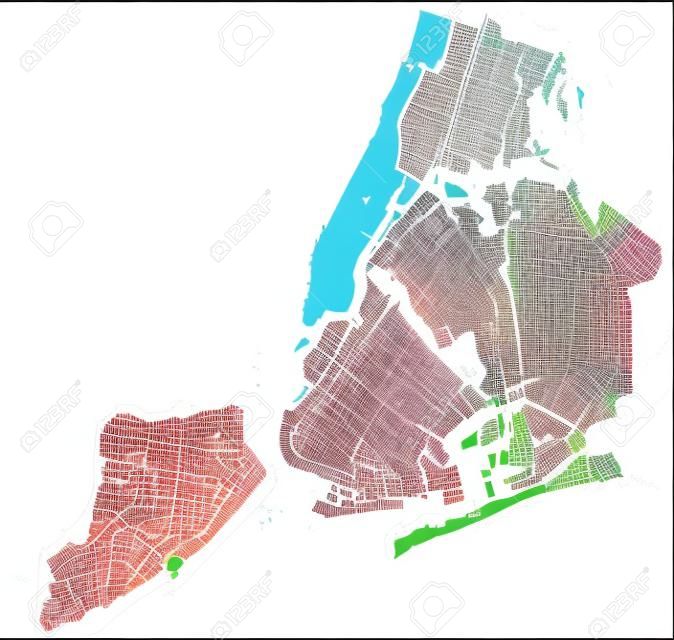 High resolution outline map of New York City with NYC boroughs. Each boroughs placed on a separate layer.