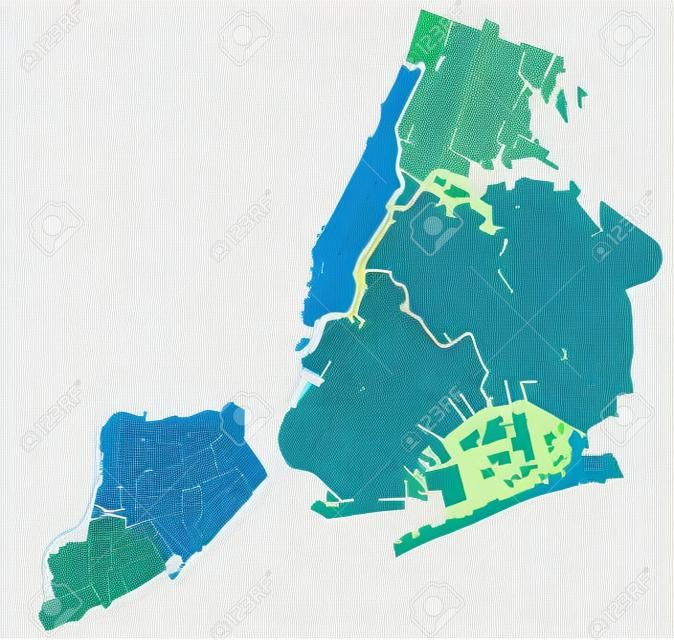 High resolution outline map of New York City with NYC boroughs. Each boroughs placed on a separate layer.