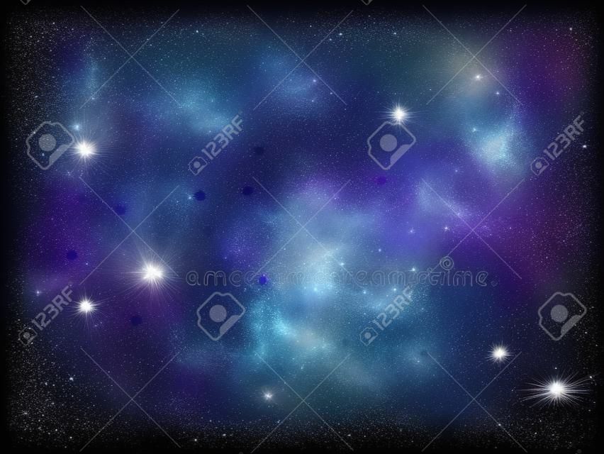 Space background with stars and patches of light. Abstract illustration of astronomical galaxie. Vector illustration.