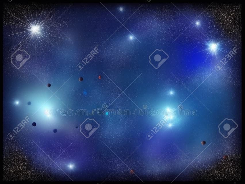 Space background with stars and patches of light. Abstract illustration of astronomical galaxie. Vector illustration.