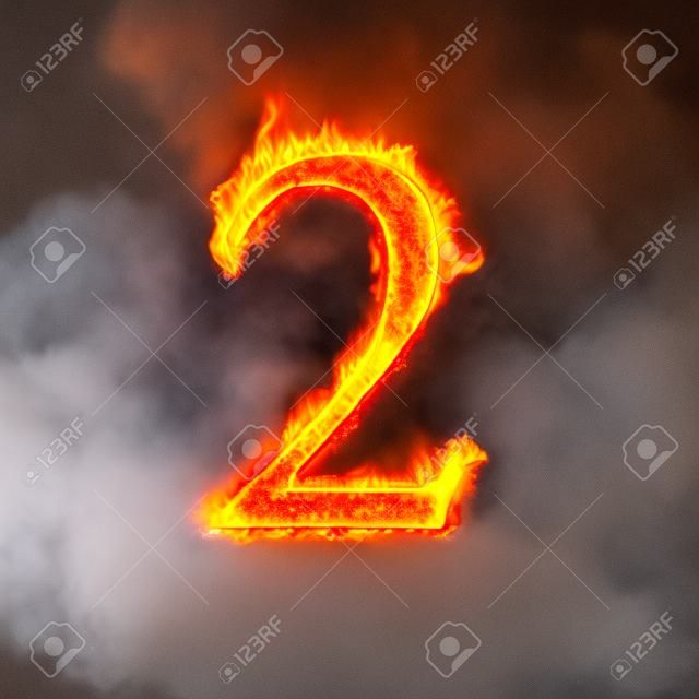 a series of fire numbers in flame, 2 or two