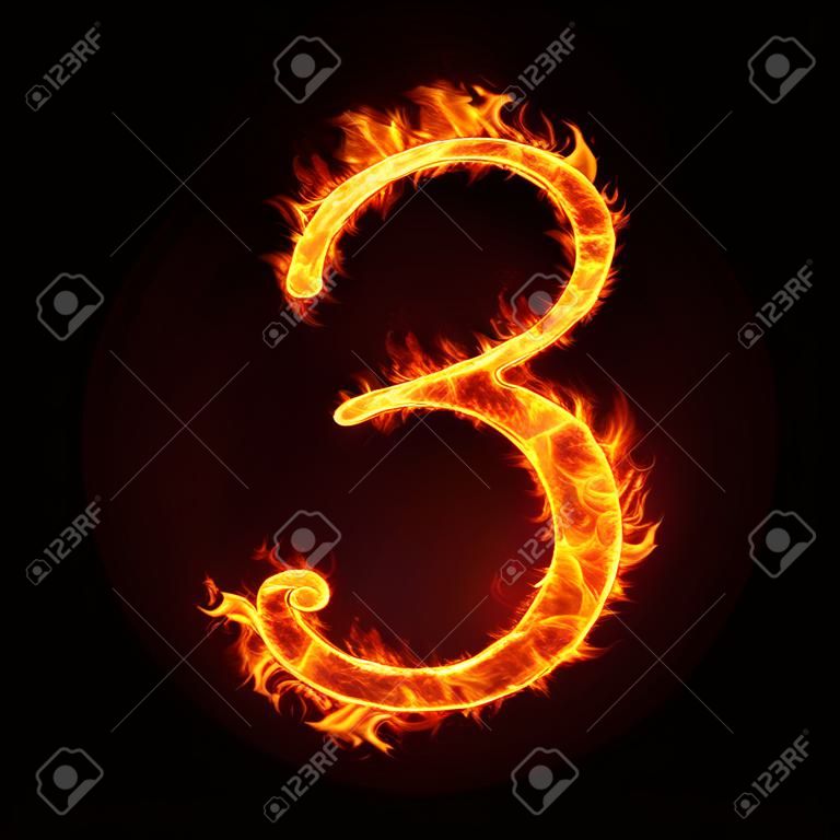 una serie de números de fuego en llamas, tres o 3.