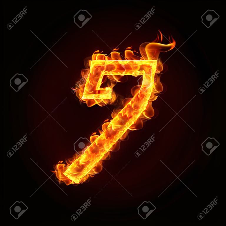 una serie di numeri di fuoco nella fiamma, 5 o cinque.