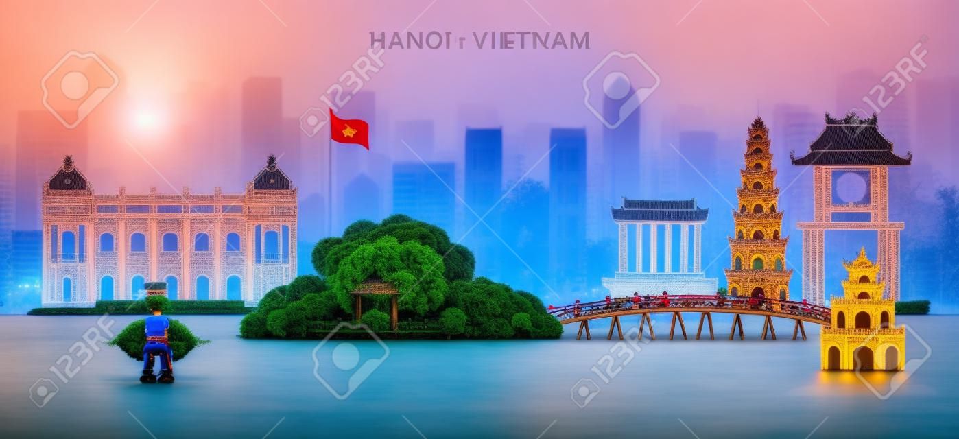 Ханой, озеро Хоан Кием, горизонты ориентиров Вьетнама, городской пейзаж, путешествия и туристическая достопримечательность