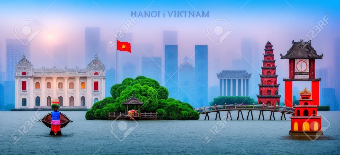 Ханой, озеро Хоан Кием, горизонты ориентиров Вьетнама, городской пейзаж, путешествия и туристическая достопримечательность