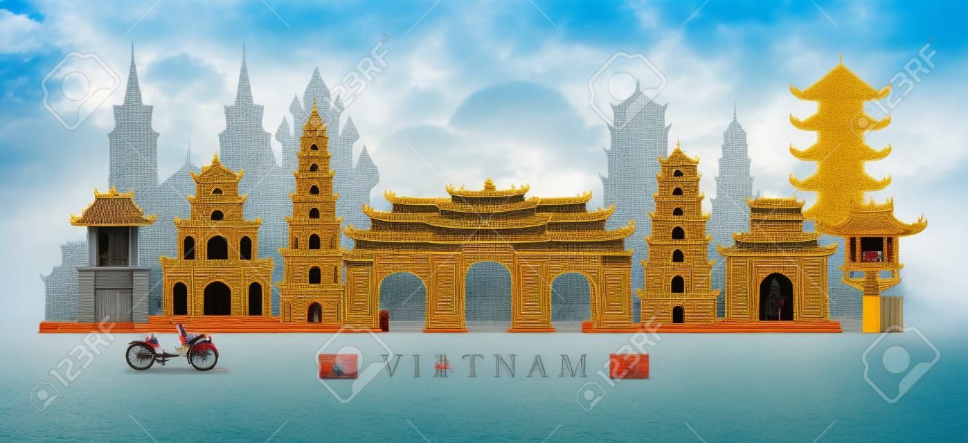 Arquitectura de Vietnam Señales Skyline, paisaje urbano, viajes y atracción turística