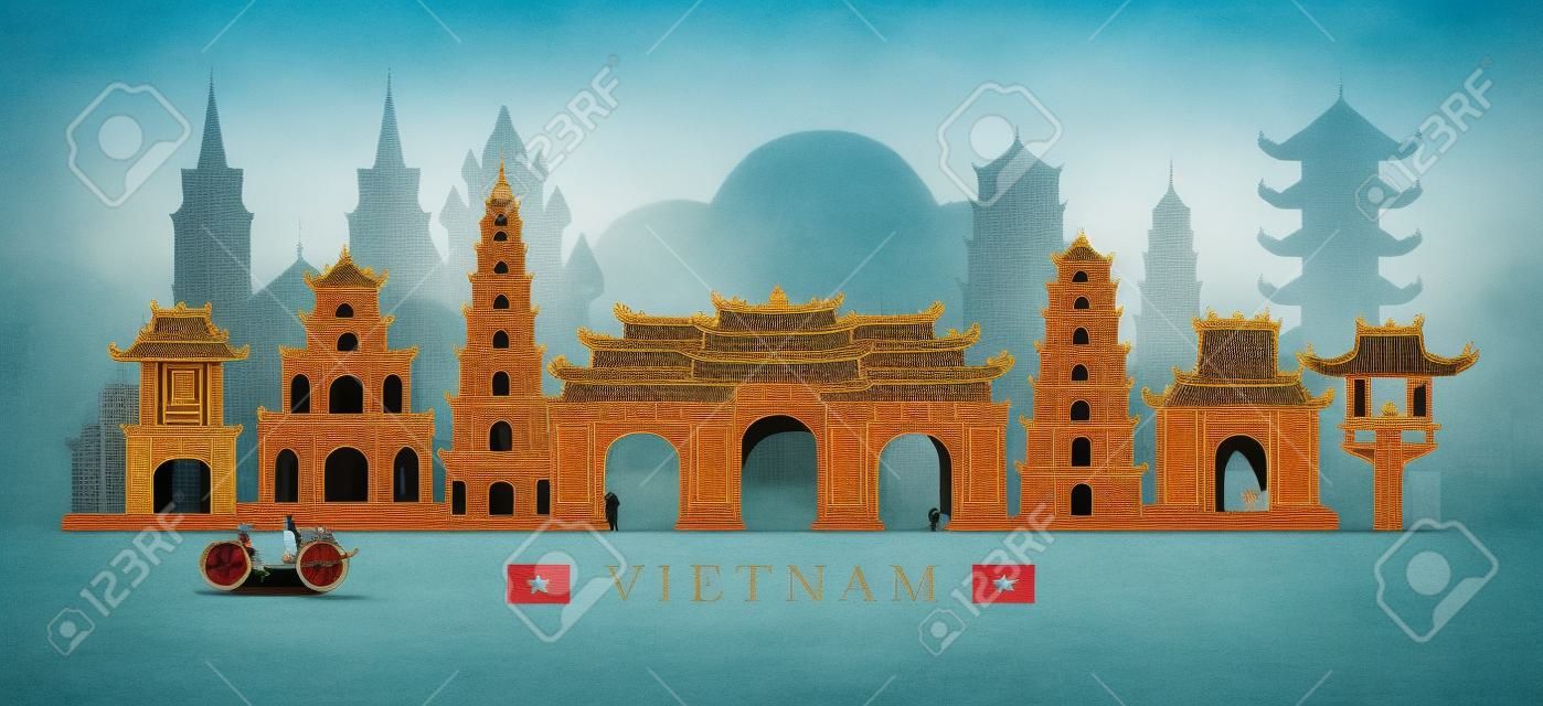 베트남 건축 랜드 마크 스카이 라인, 도시, 여행 및 관광 명소