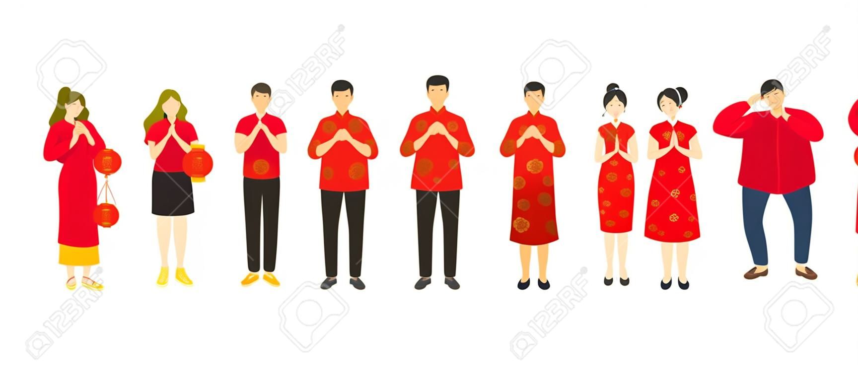 Group of People in Red Clothes, Chinese New Year, Traditional and Modern Clothes, Men and Women