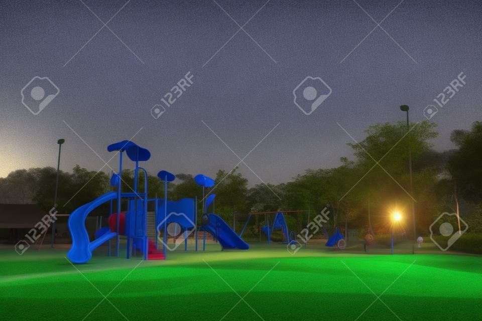 Zona de juegos en el parque público por la noche.