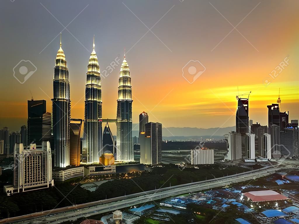 Top view of Kuala Lumper skyline at twilight