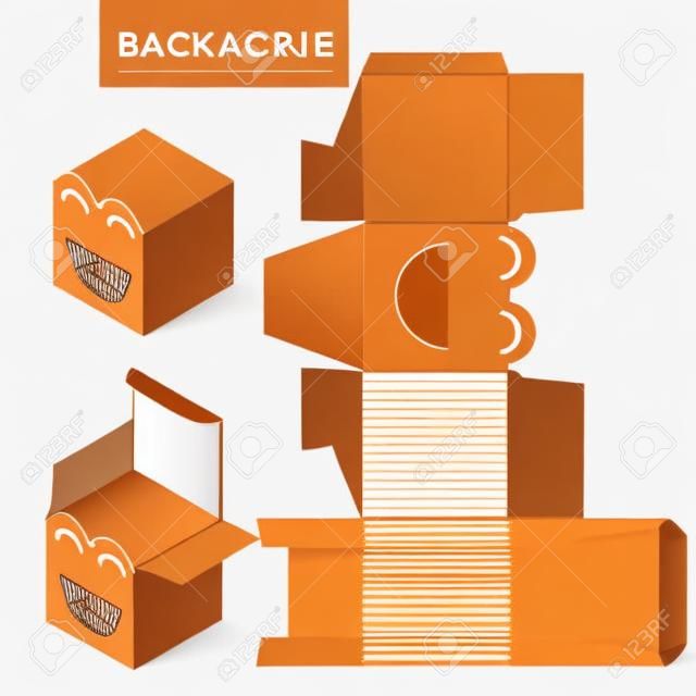 Package for bakery.Vector Illustration of Box.Package Template. Isolated White Retail Mock up.