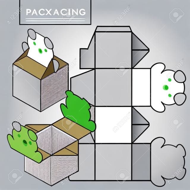 Packaging Design.Vector Illustration of Box.Package Template. Isolated White Retail Mock up.