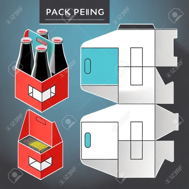 缶のボトル用の包装。Box.パッケージテンプレートのベクトル図。孤立したホワイトリテールモックアップ。