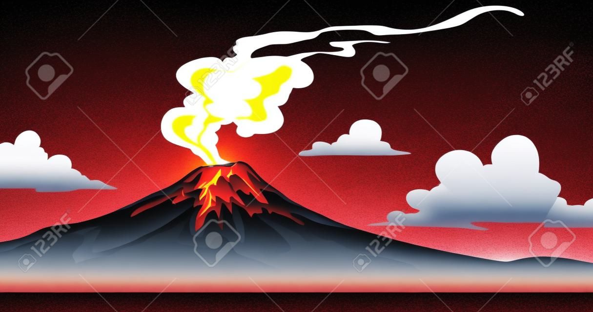 Une illustration d'un volcan en éruption