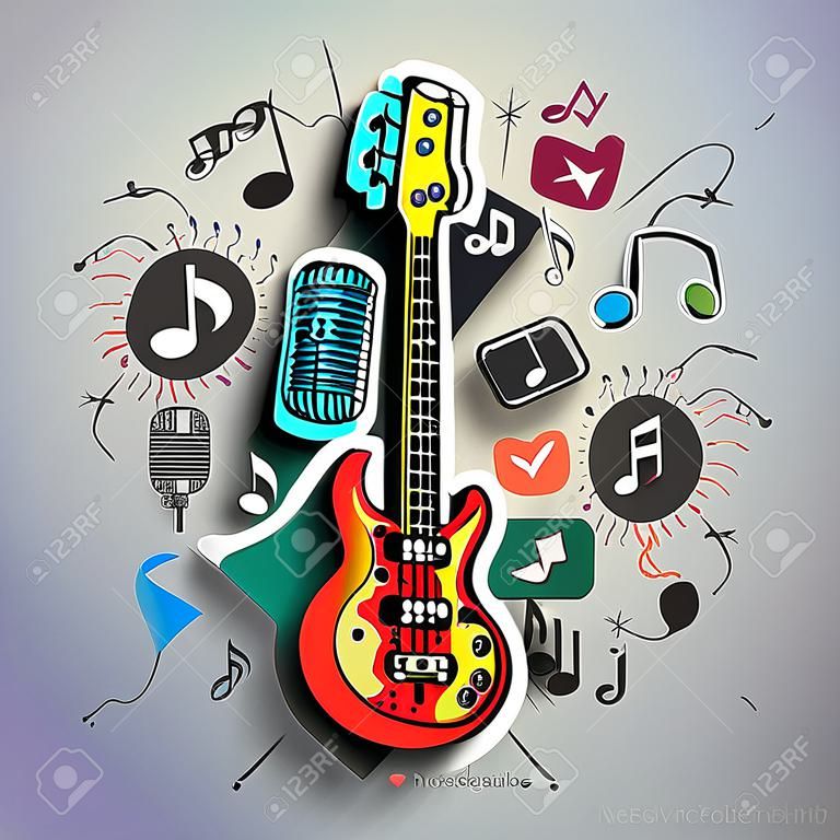 Music collage with icons background. Vector illustration