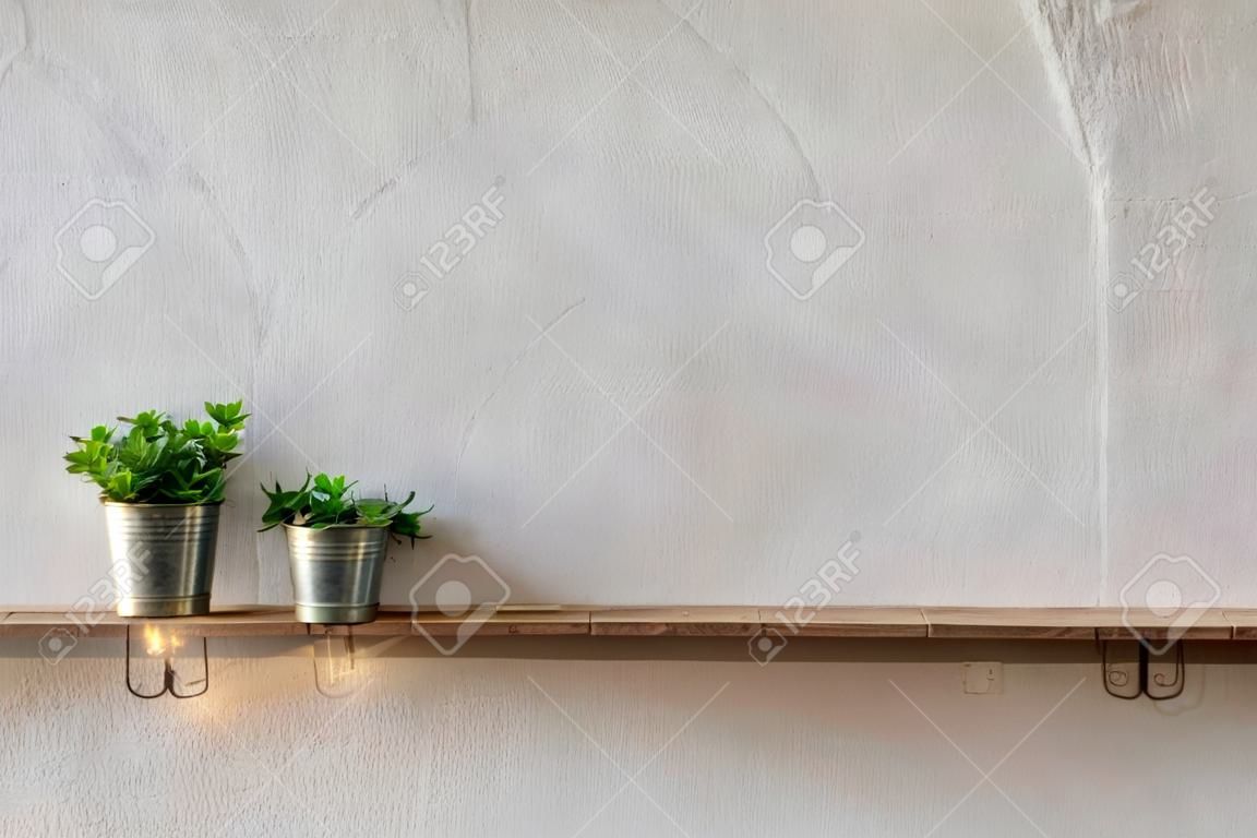 Drewniana deska na ścianie z rośliną cynkową w wazonie