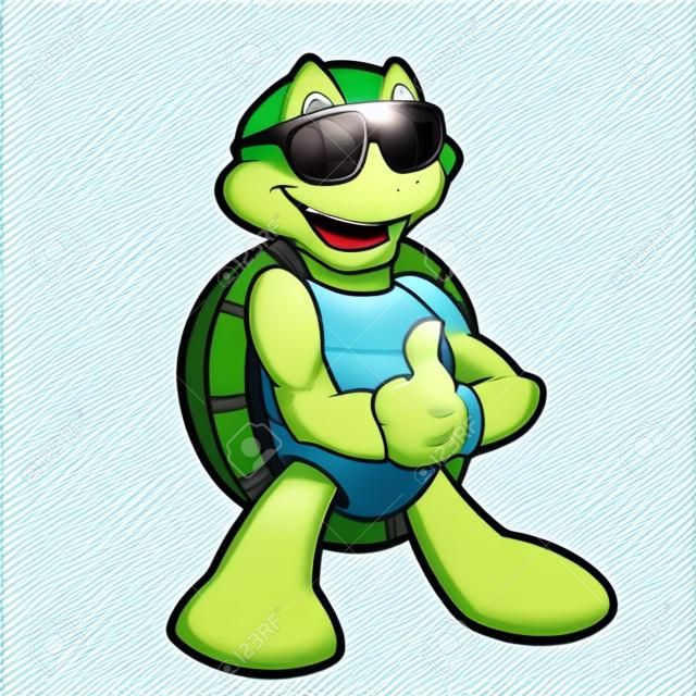 선글라스를 착용하는 만화 거북이