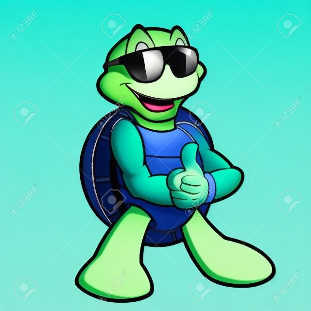 선글라스를 착용하는 만화 거북이
