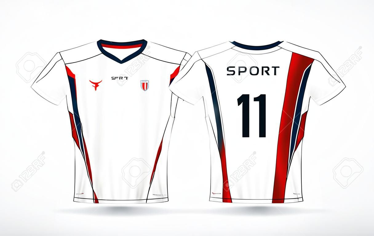 White, red and blue pattern sport football kits, jersey, t-shirt design template