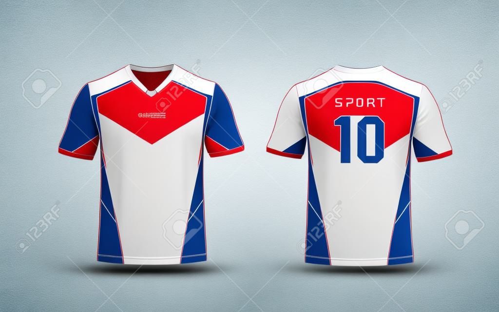 White, red and blue pattern sport football kits, jersey, t-shirt design template