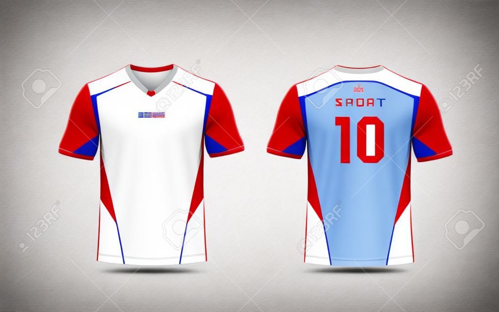 Kit da calcio, maglia, maglia modello sportivo bianco, rosso e blu