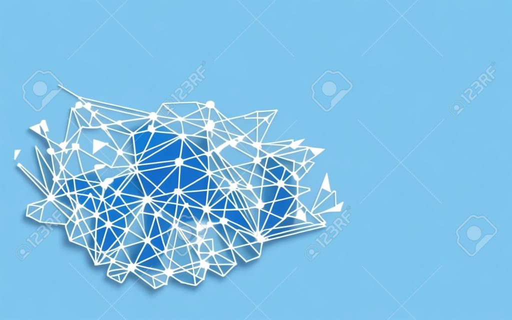 Linhas de aperto de mão de negócios e triângulos, rede de conexão de ponto no fundo azul.