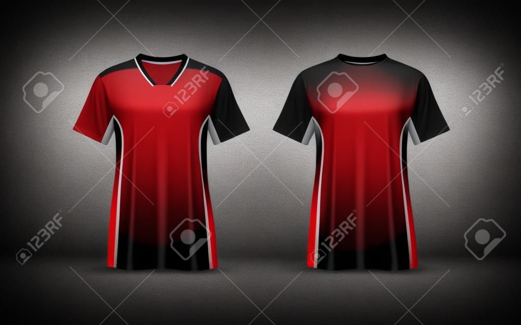 검정, 빨강 및 흰색 레이아웃 e-스포츠 티셔츠 디자인 서식 파일