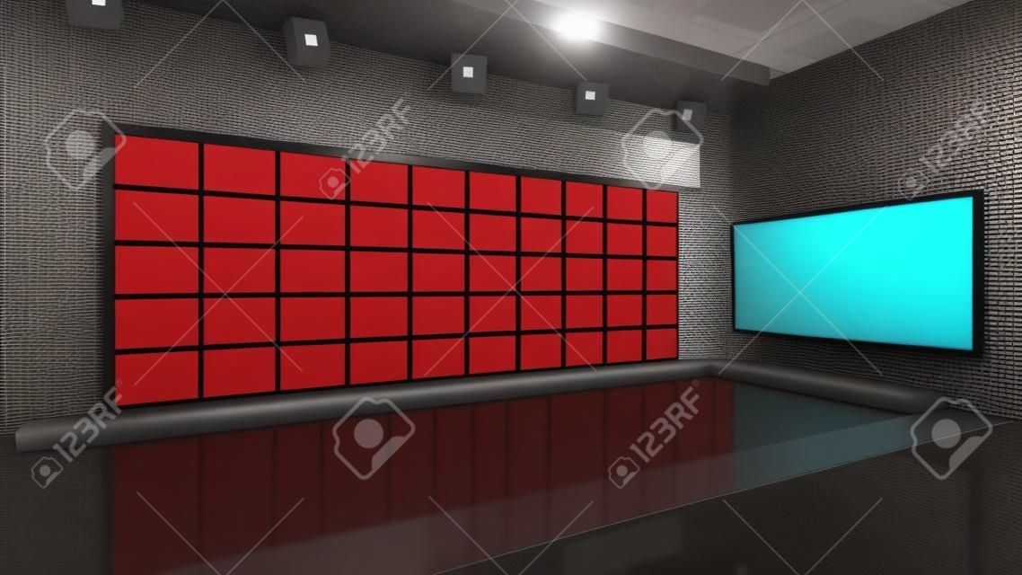 3D Virtual TV Studio News, illustrazione 3d